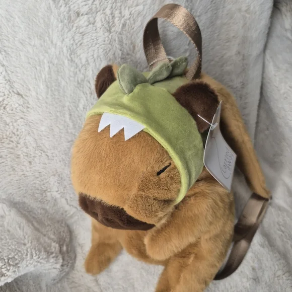 Cute Fun Capybara Dinosaur Brown Plush Backpack Gift NWT - Picture 2 of 11